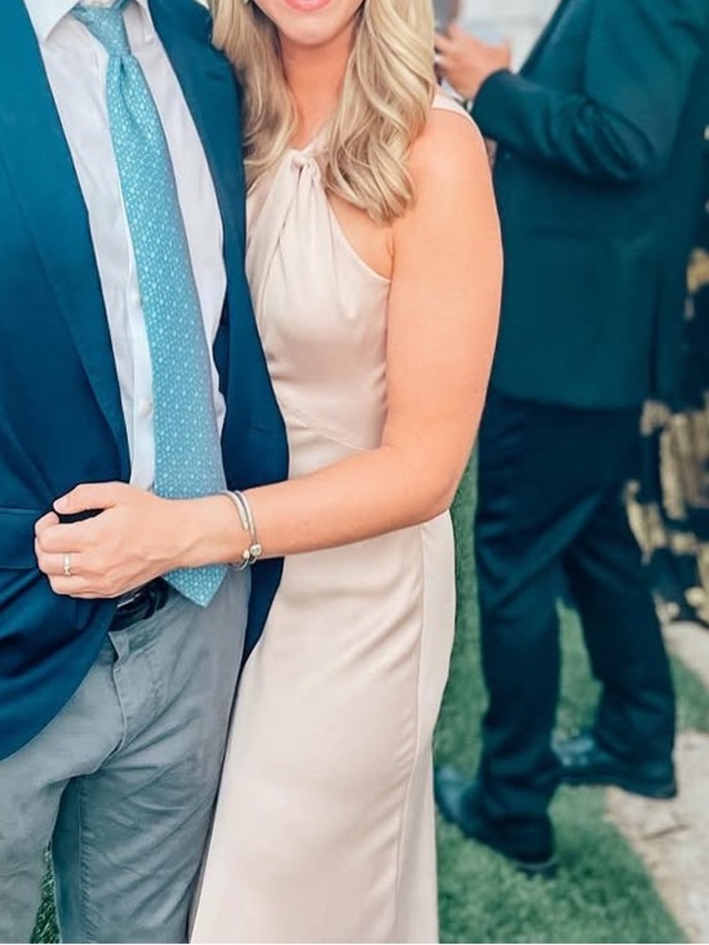 BHLDN One-Shoulder Satin Maxi Dress in champagne